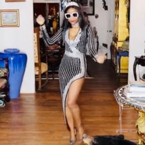 fab Rhinestone crystal body hugging dress gown xs-s